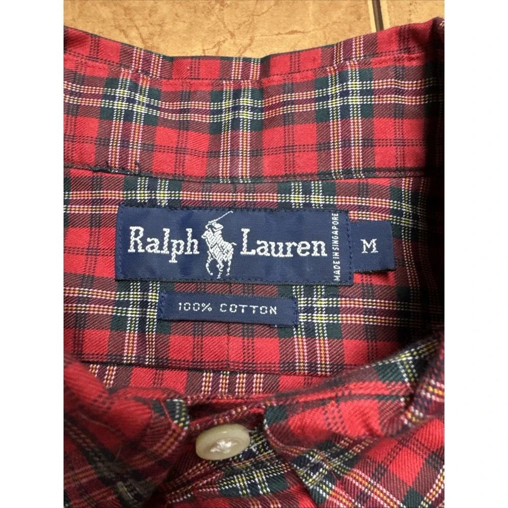 Vintage Ralph Lauren Red Tartan‎ Plaid Shirt Mens Sz Medium Pony Button Down